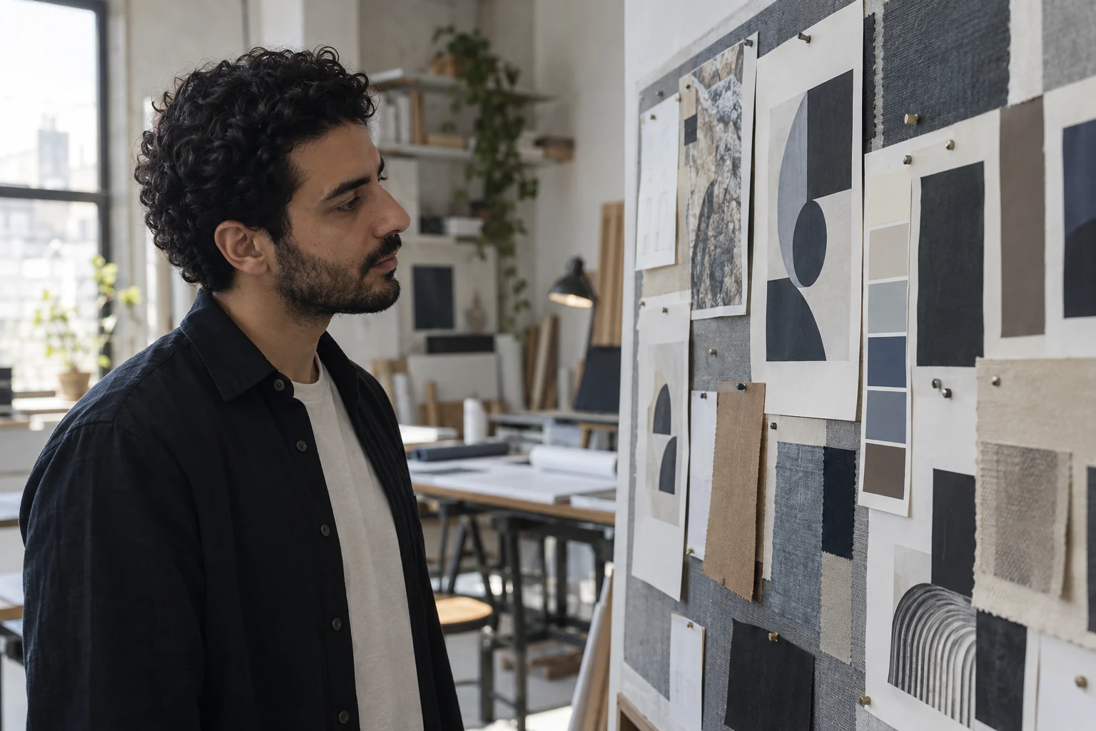 Designer studying visual identity samples