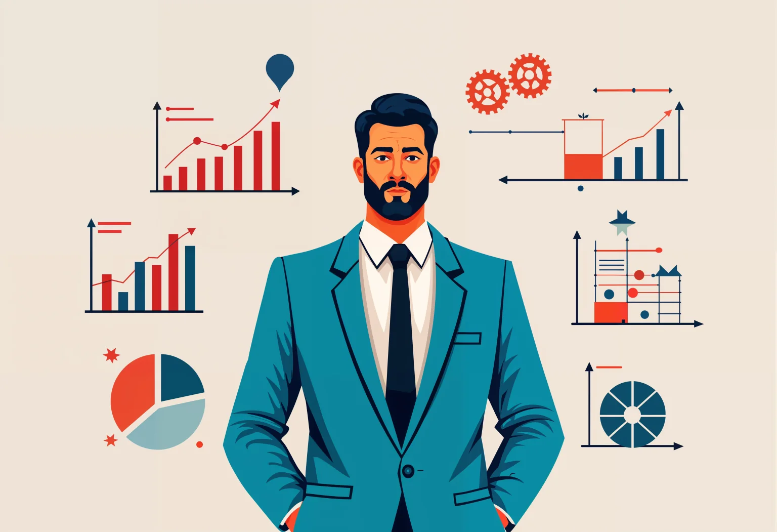 Illustration of business growth, analytics and digital strategy