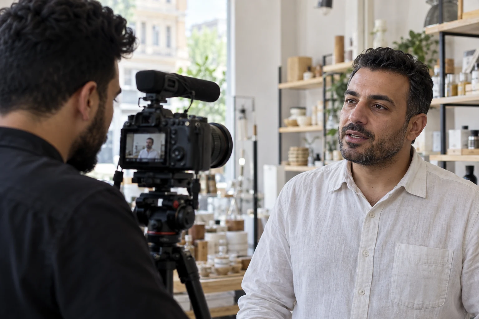 Business owner recording a promotional video