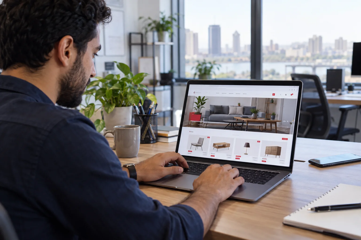 Developer reviewing a completed online store on a laptop
